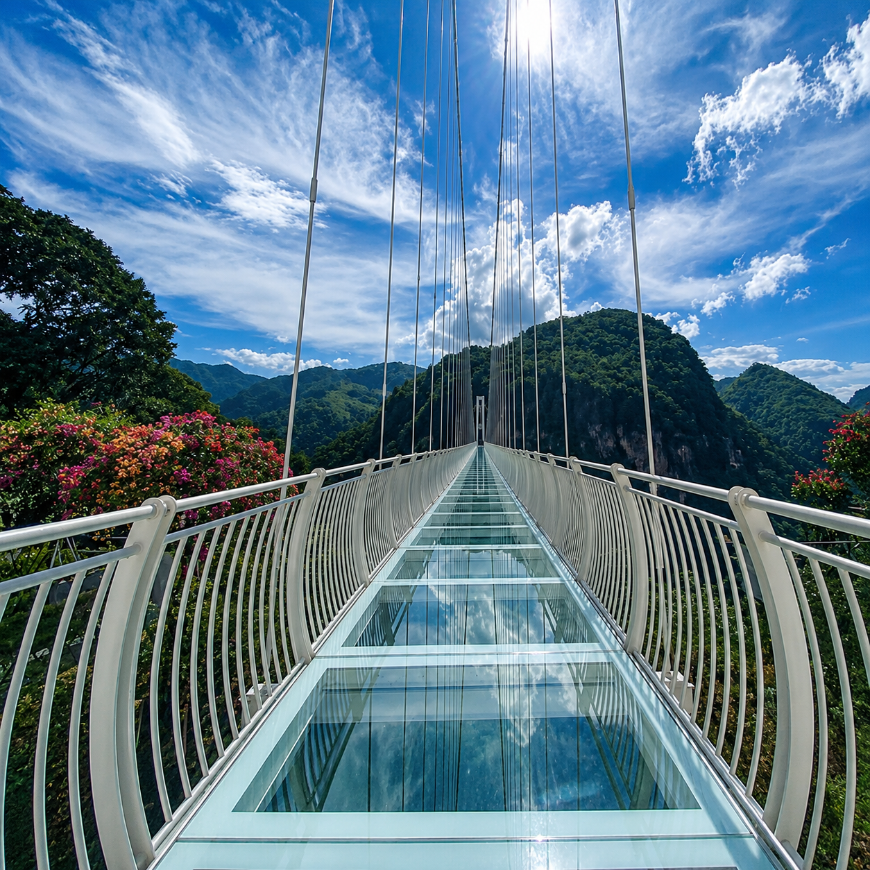Glass bridge near Vang Vieng Laos - spectacular gorge view with karst mountains