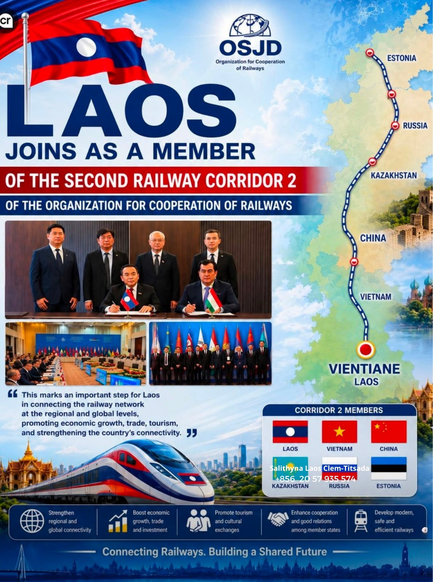 Laos joins OSJD Rail Corridor 2 - Organisation for Cooperation of Railways membership signing ceremony