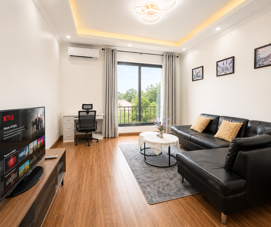 appartement-salon-lumineux-location-sisatanak-vientiane-laos Location appartement meublé Sisatanak Vientiane Laos – salon lumineux balcon climatisation wifi expat area