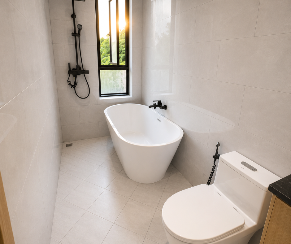 villa-salle-de-bain-baignoire-ilot-douche-location-sisatanak-vientiane-laos Salle de bain baignoire îlot douche villa luxe location Sisatanak Vientiane Laos – salle de bain moderne proche ambassade USA