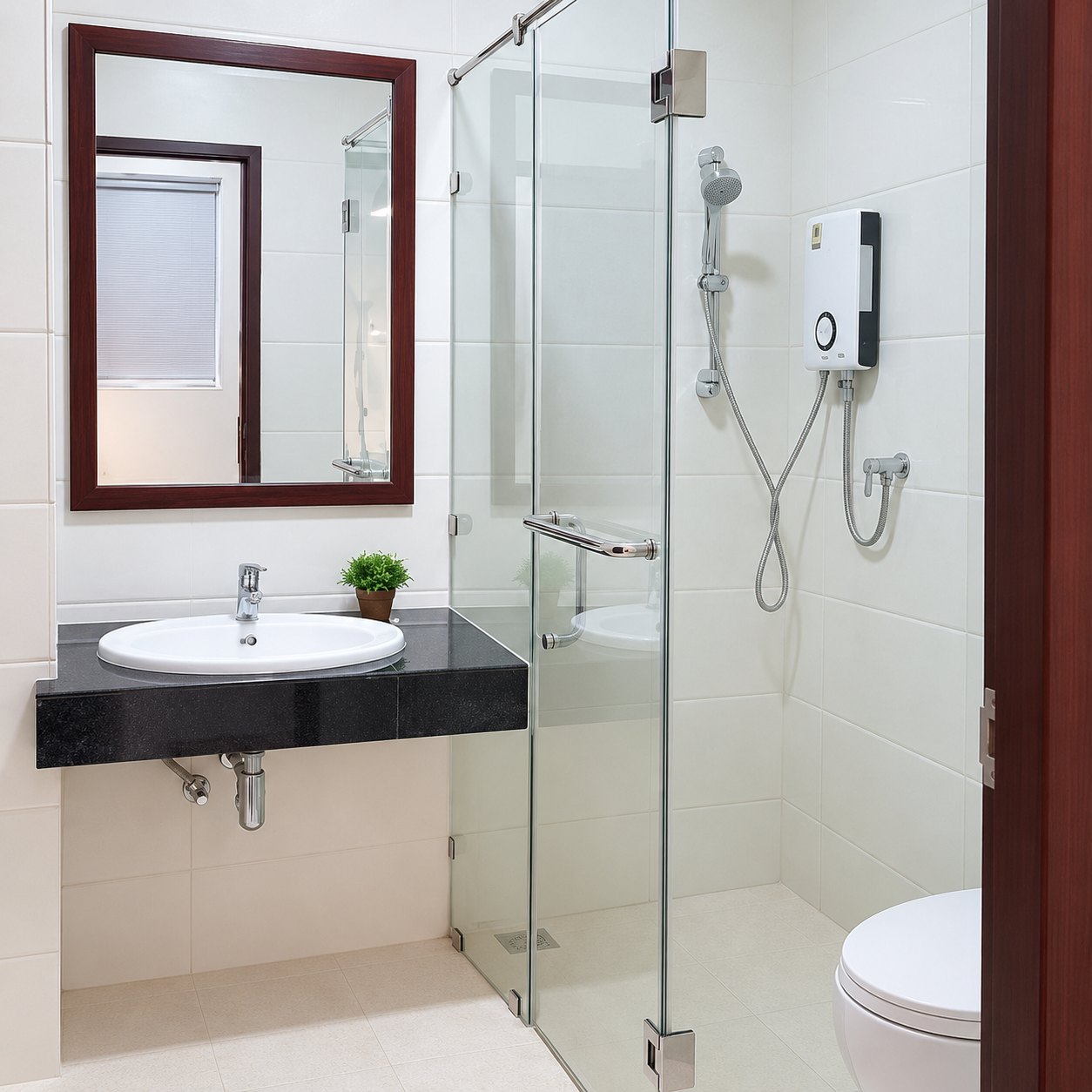 apartment-1-bedroom-city-center-vientiane-08-bathroom Bathroom with walk-in shower, apartment for rent in Vientiane city center