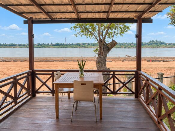 Terrace with Mekong view of the 2-bedroom villa for rent in Sisattanak, Vientiane