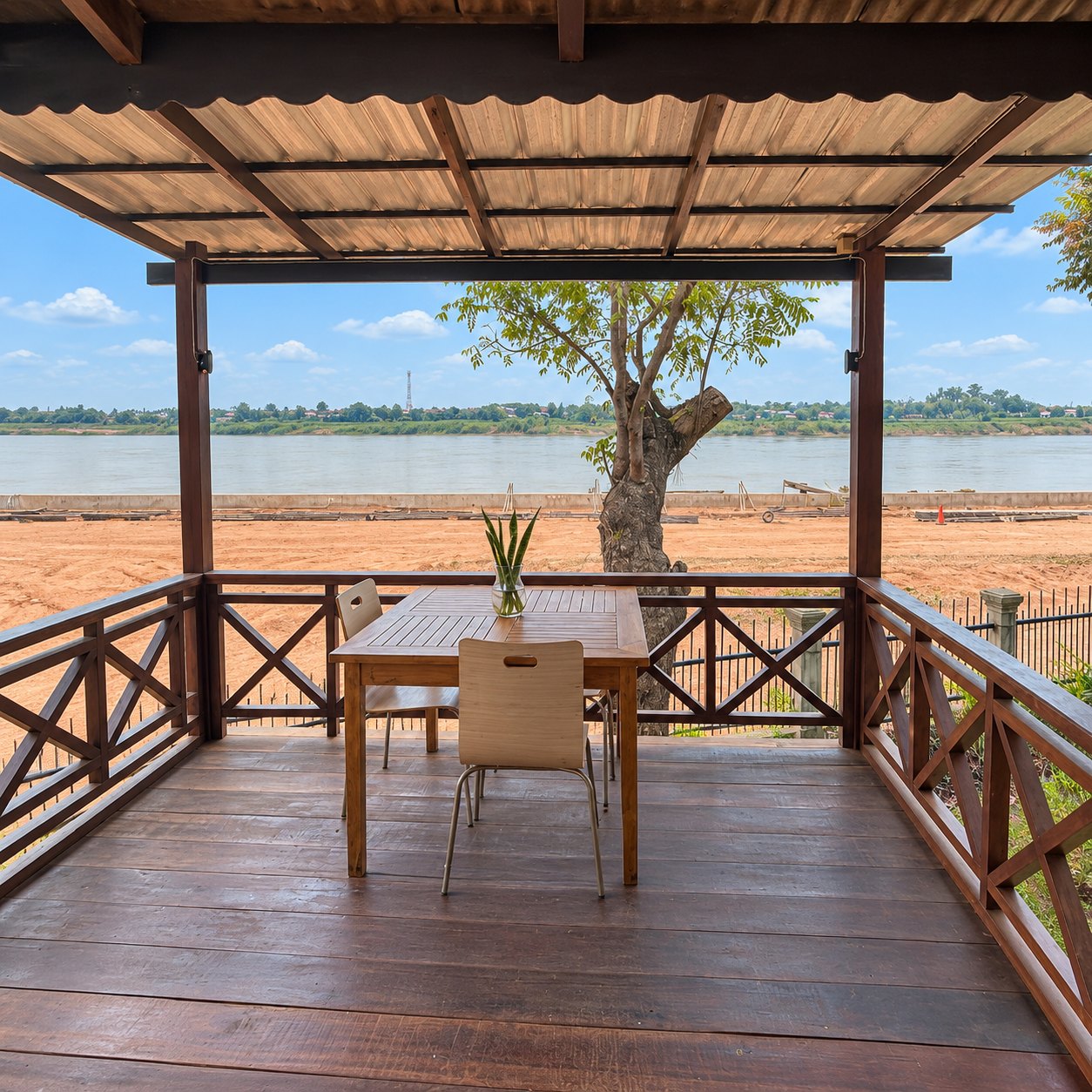 Terrace with Mekong view of the 2-bedroom villa for rent in Sisattanak, Vientiane
