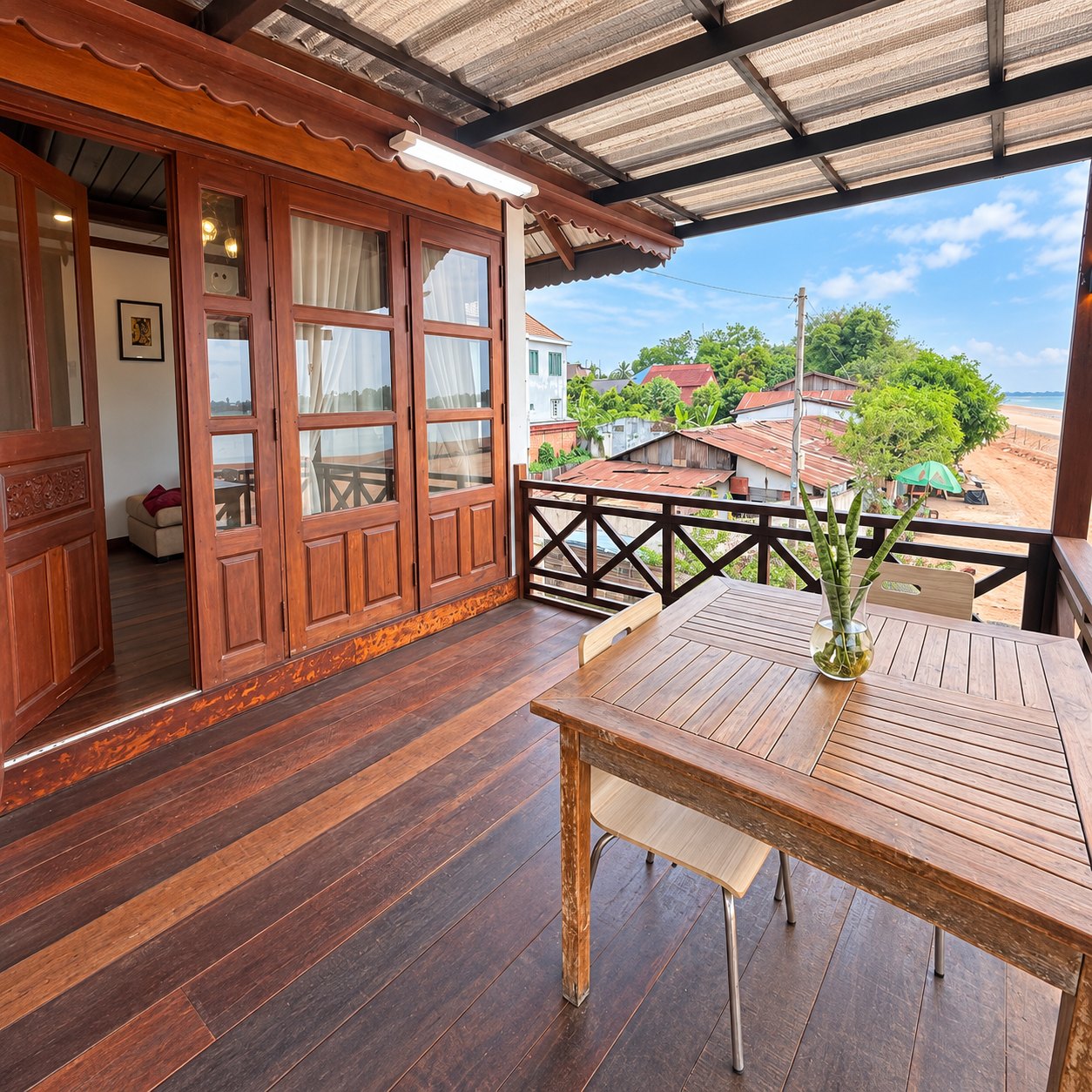 Upstairs balcony facing the Mekong, villa for rent in Sisattanak, Vientiane