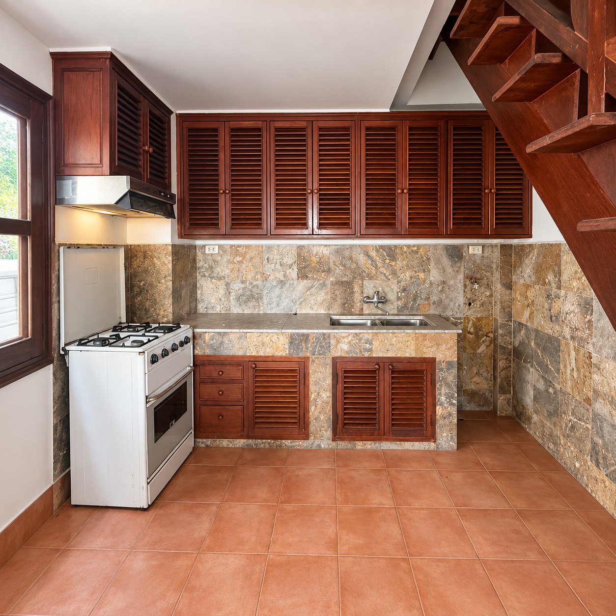 Fitted kitchen with gas cooker, villa for rent in Vientiane, Laos