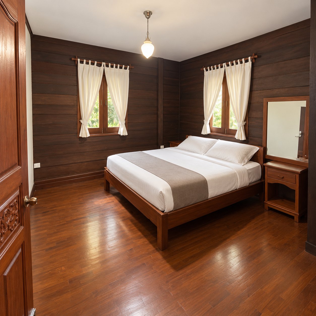 Second bedroom in wood panelling, villa for rent in Sisattanak, Vientiane