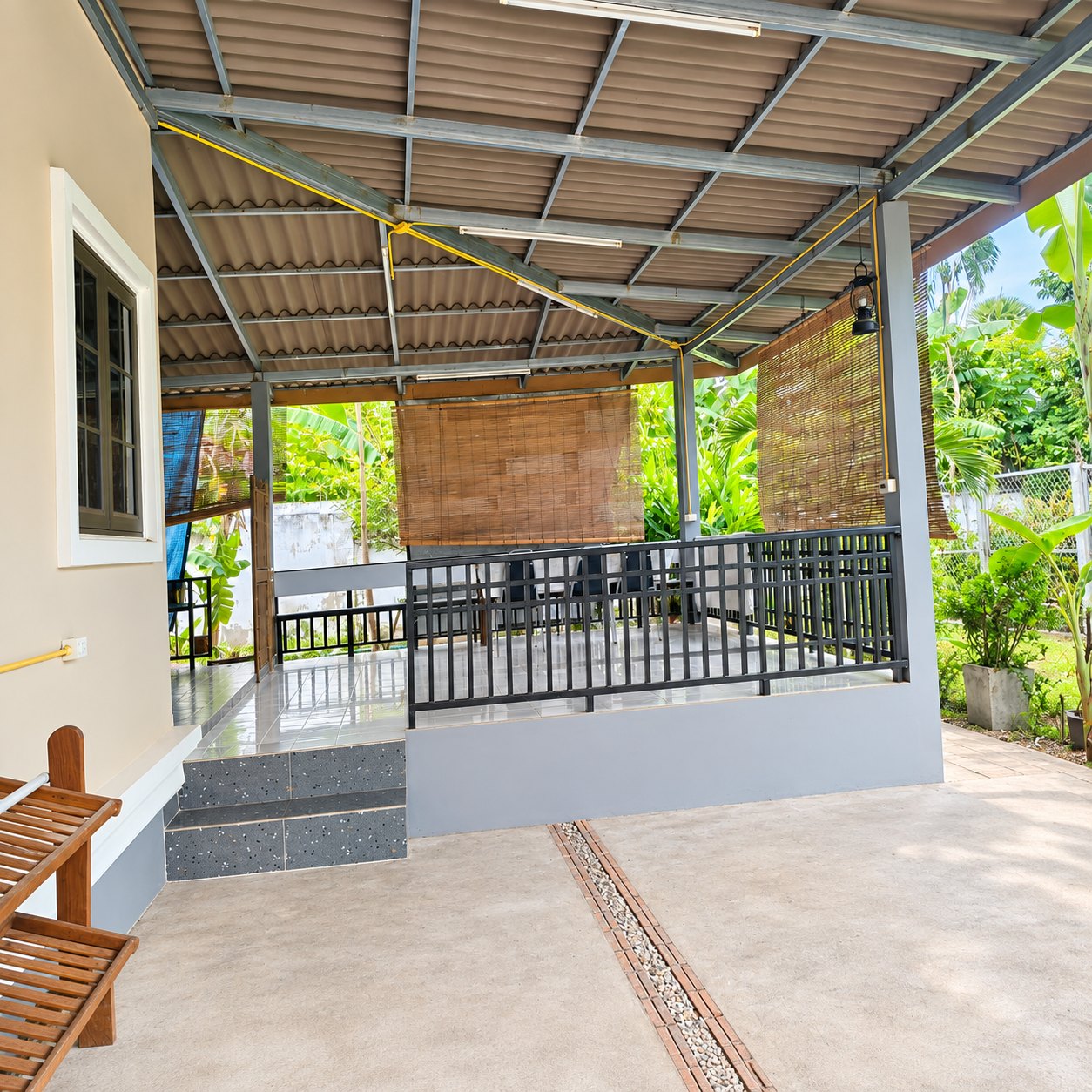 Carport for two cars, villa for rent in That Luang Lake, Vientiane