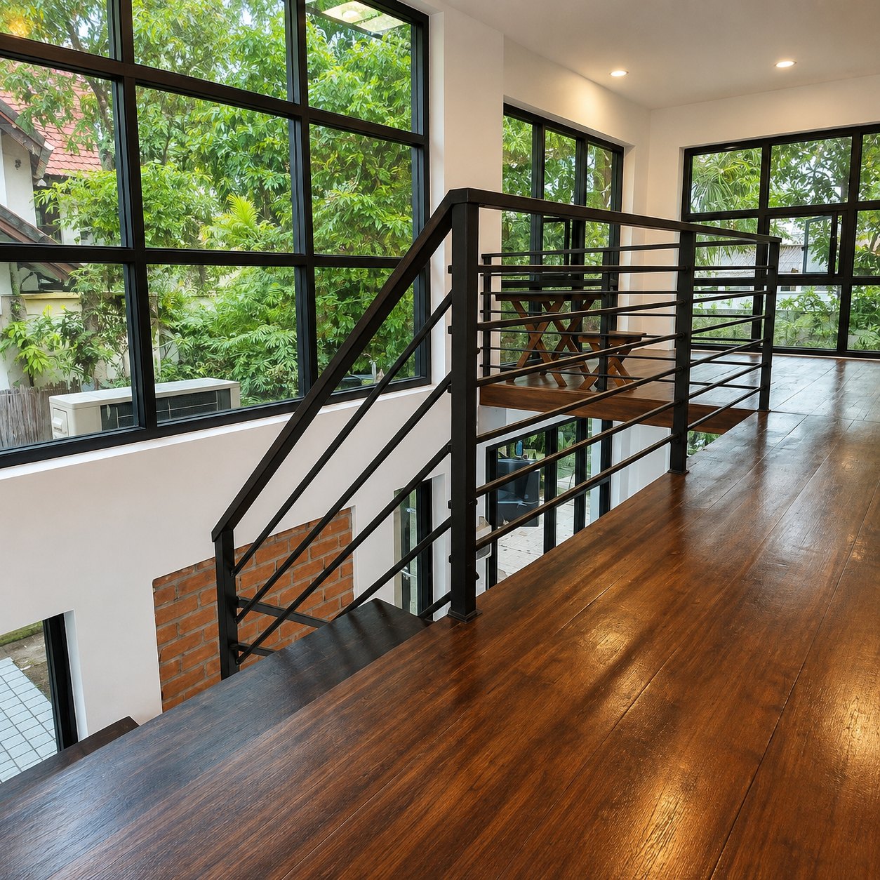 Third bedroom with wardrobe and garden view in a 3-bedroom villa in Vientiane