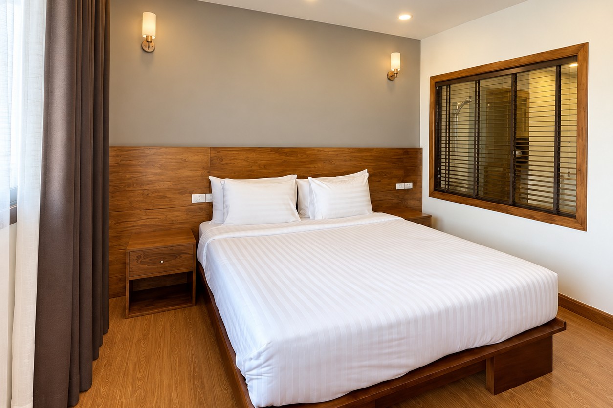 Master bedroom with double bed – apartment for rent Sisattanak