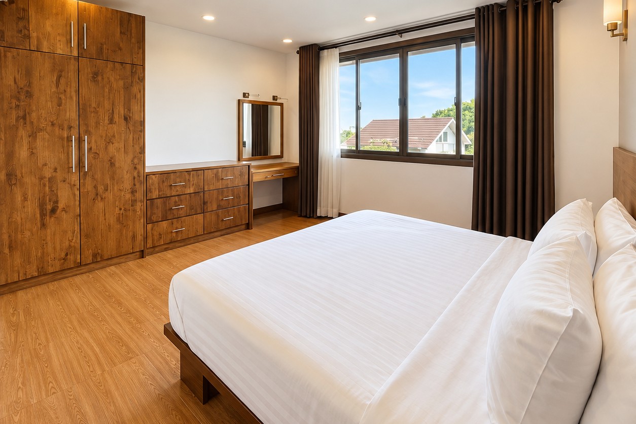 Bedroom with fitted wardrobe – 2-bedroom apartment Vientiane