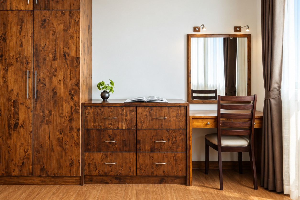 Wardrobe, dresser and desk – furnished apartment Vientiane