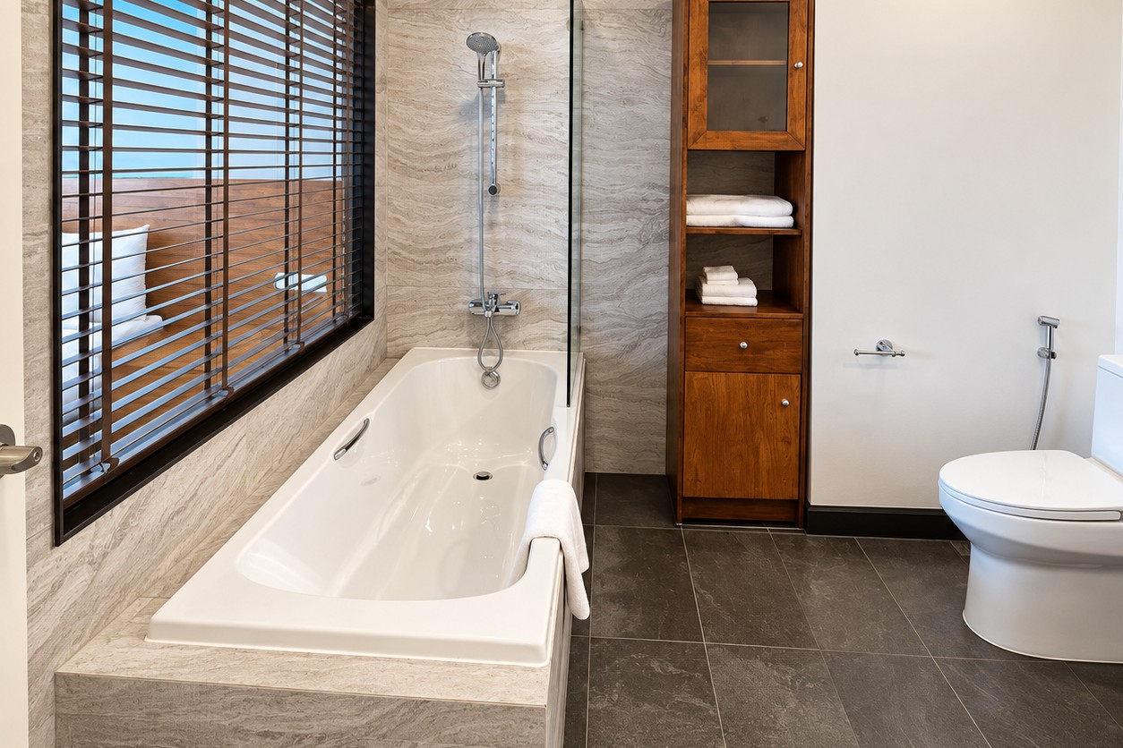Bathroom with bathtub – apartment for rent Vientiane