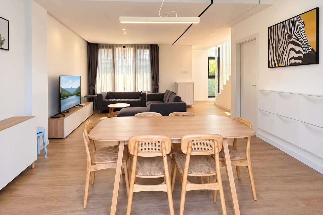 Dining table and living area – modern villa Sisattanak Vientiane