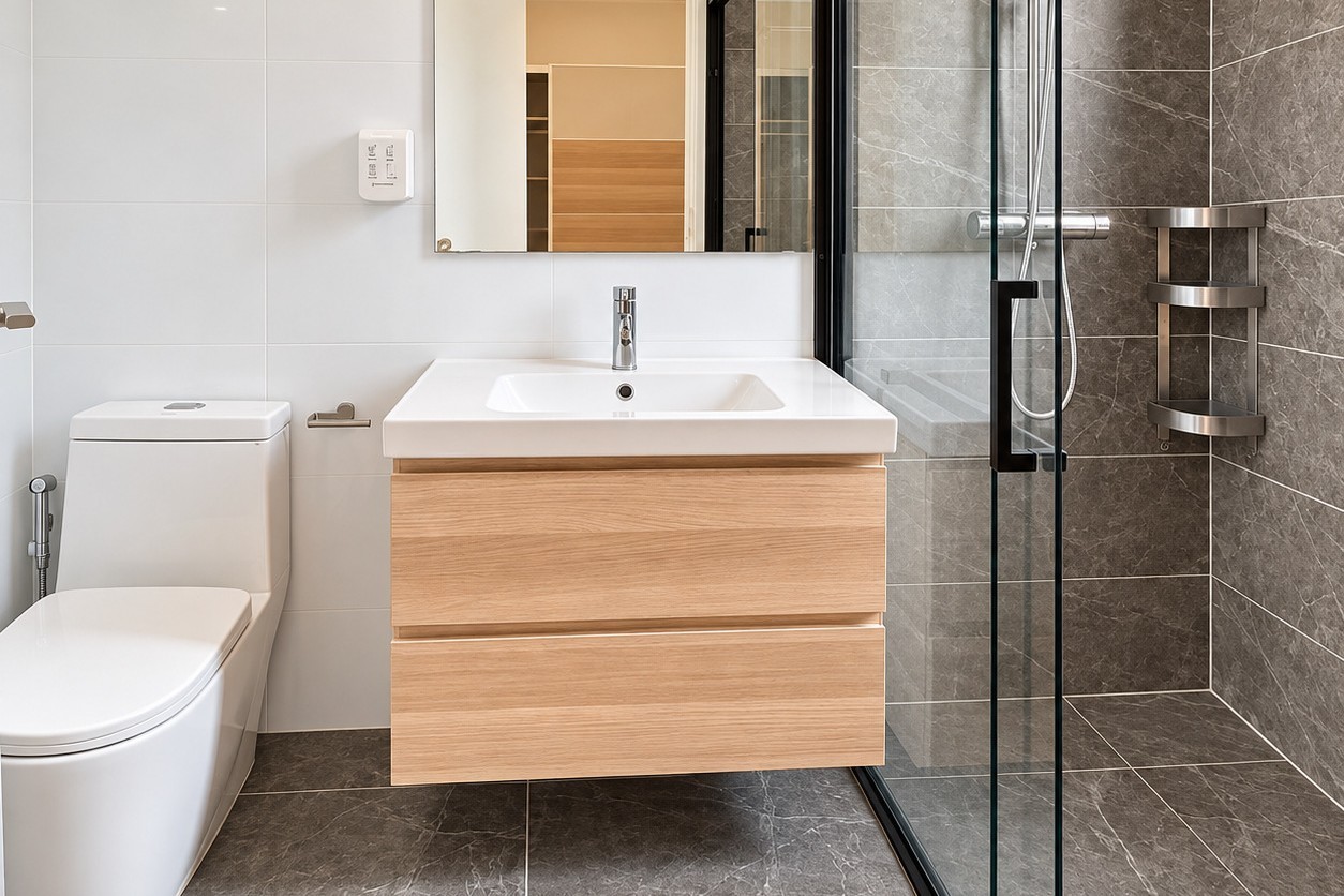 Second bathroom with glass shower – villa Sisattanak Vientiane