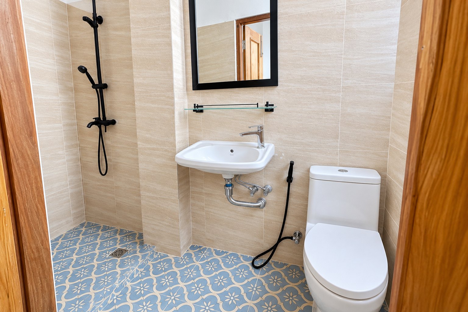 Bathroom with washbasin and toilet – new apartment, city center, Vientiane