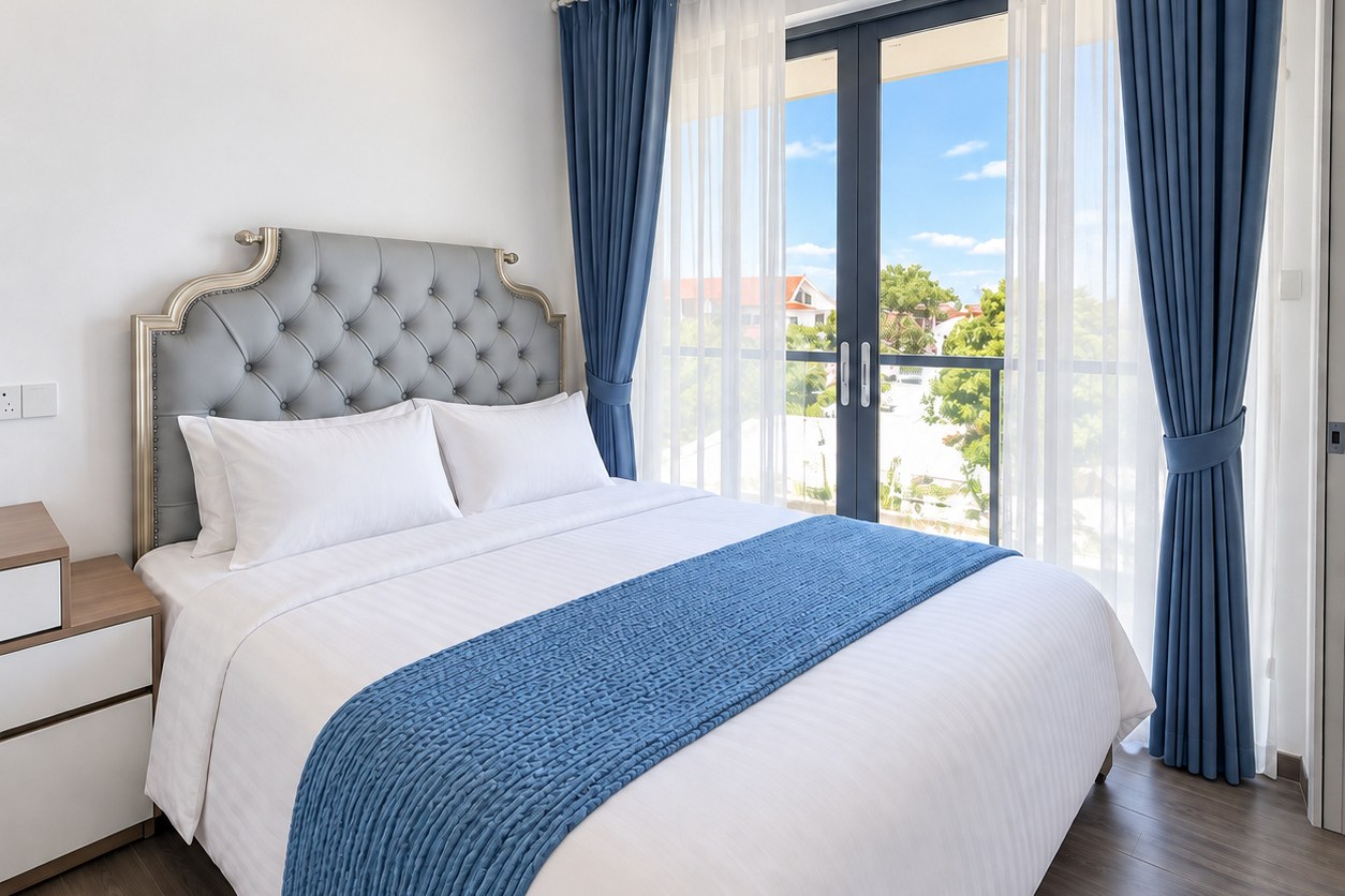 Master bedroom with balcony – new condo apartment near Patuxai, Vientiane