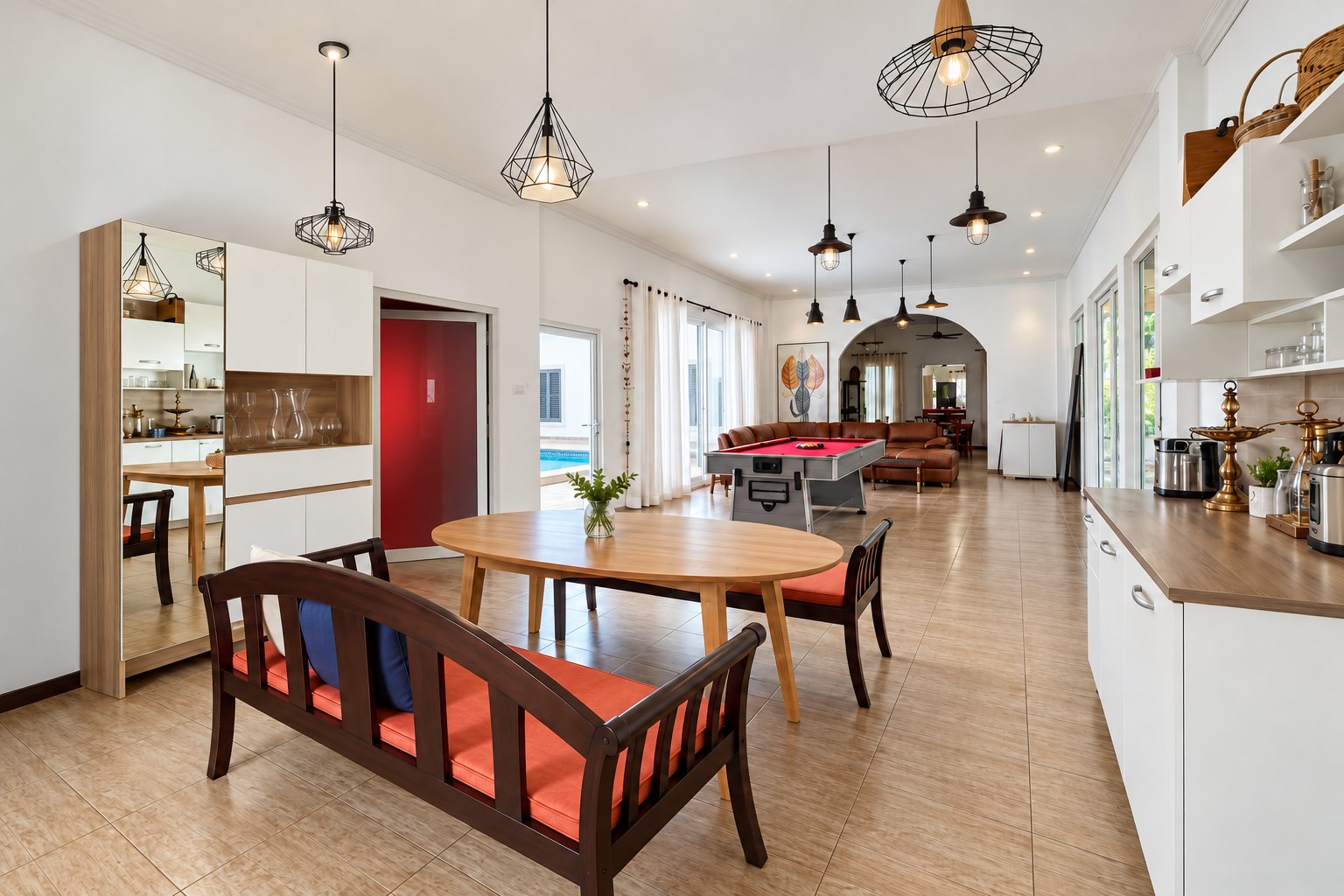 Dining area and kitchen opening onto living room – near Khamsavath railway station, Vientiane