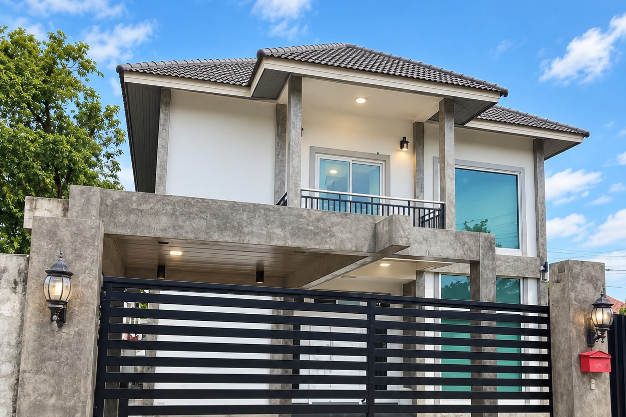 Modern two-storey villa with gated parking – new 4-bedroom villa near ITECC Mall, Vientiane