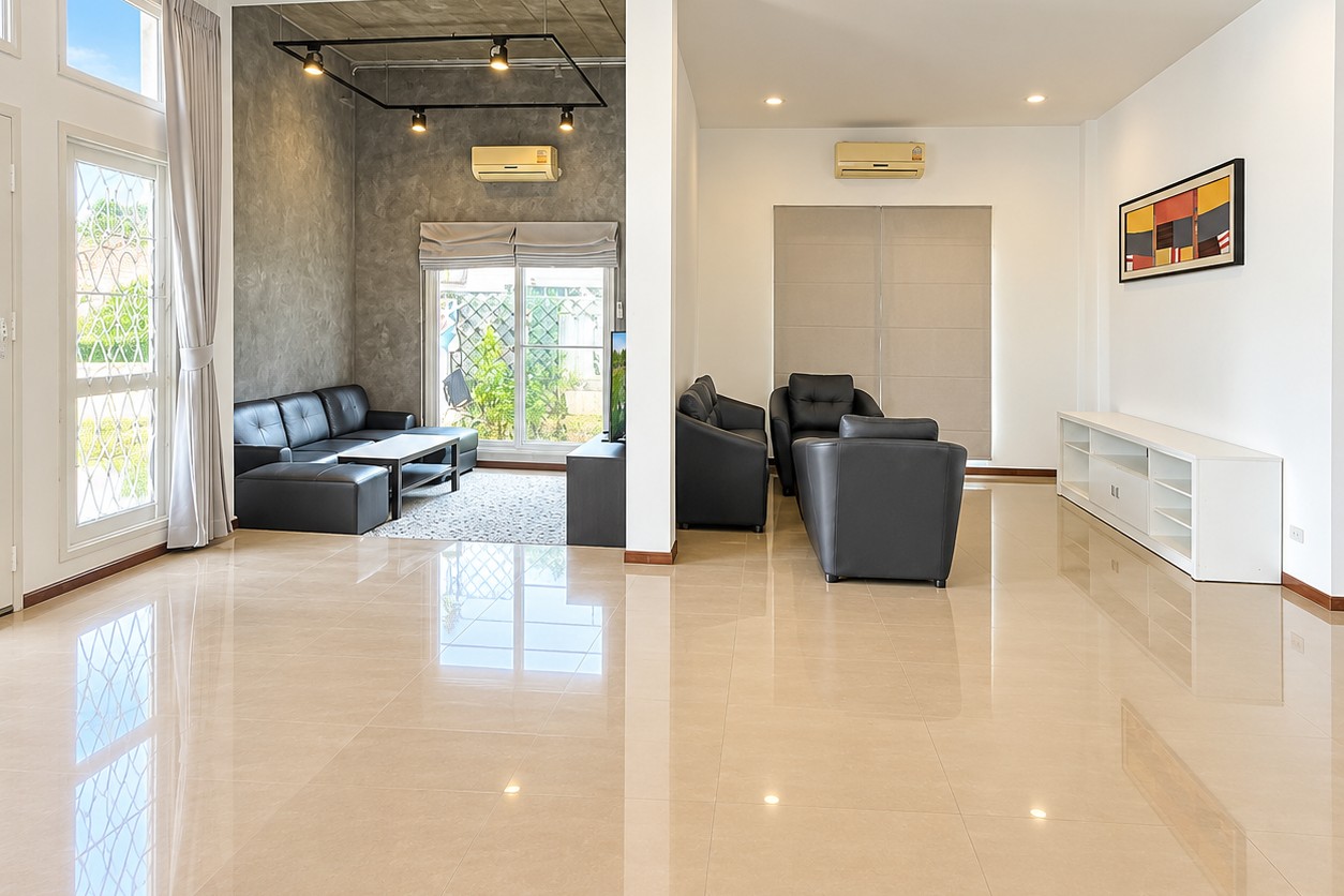 Spacious living room with TV corner – new 4-bedroom villa near ITECC Mall, Vientiane