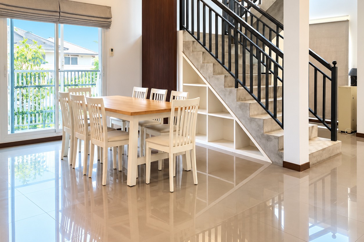 Dining area with staircase – new 4-bedroom villa near ITECC Mall, Vientiane