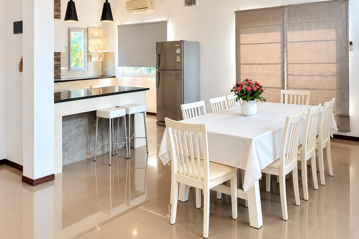 Dining room for eight next to the kitchen – new 4-bedroom villa near ITECC Mall, Vientiane
