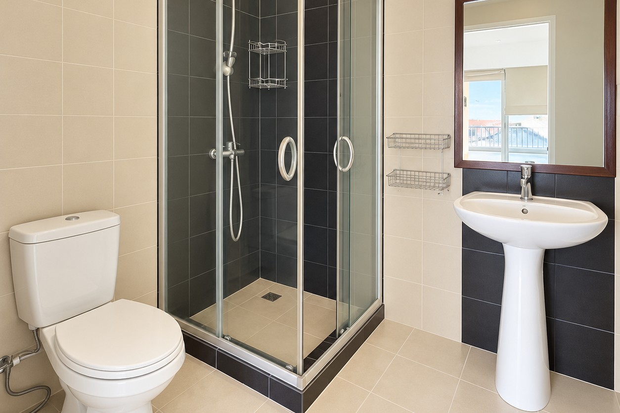Bathroom with glass shower cabin – new 4-bedroom villa near ITECC Mall, Vientiane