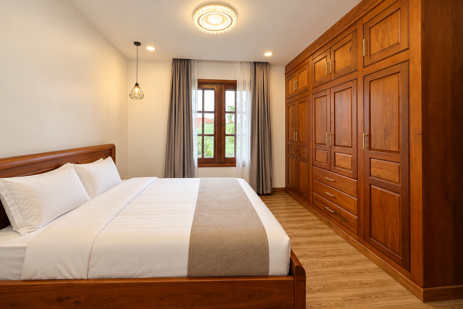 Bedroom with full-wall built-in wardrobe – new villa, Xaysettha, Vientiane