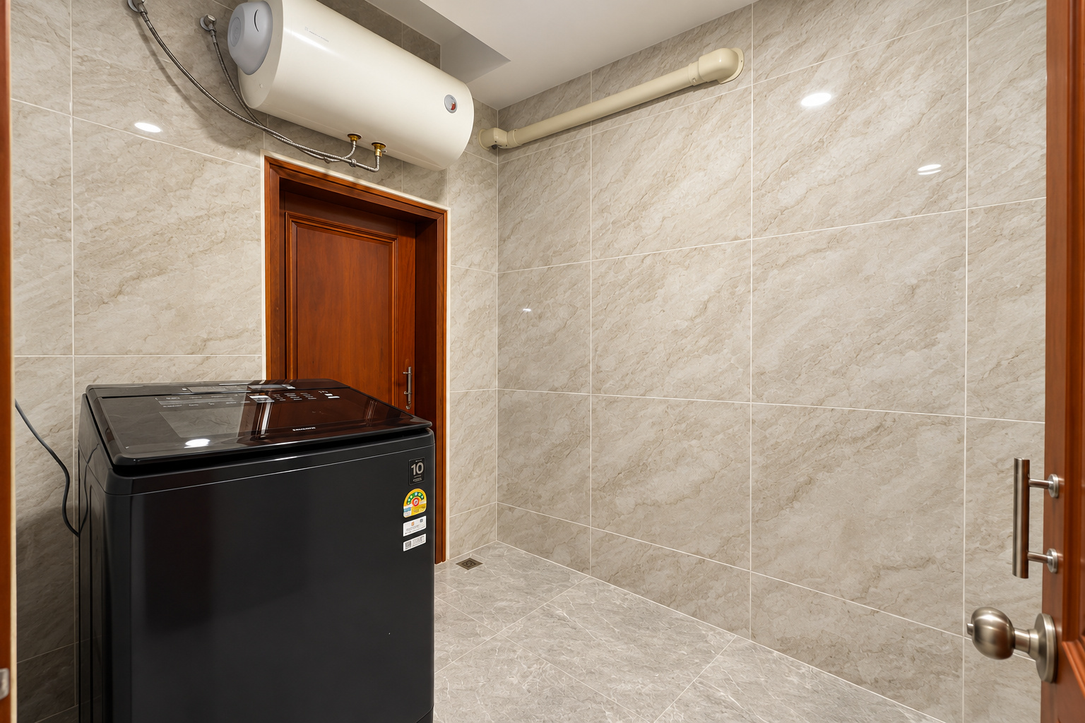 Laundry room with washing machine and water heater – new villa, Xaysettha, Vientiane