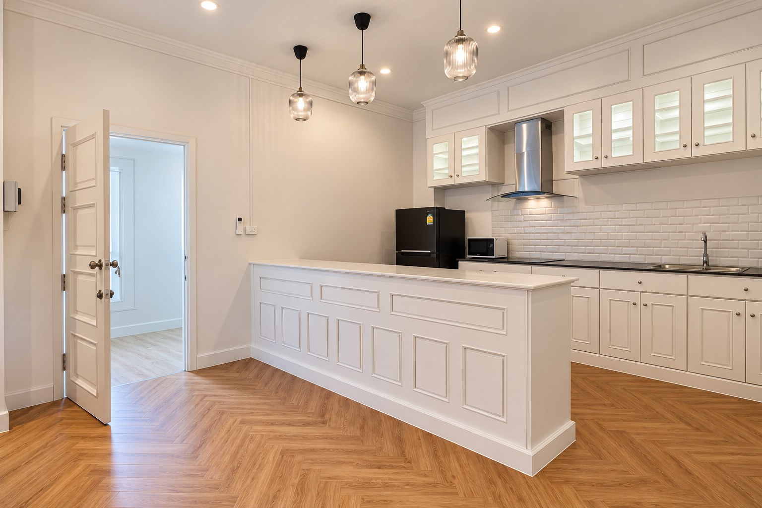 Open kitchen with counter in 2-bedroom apartment, Vientiane