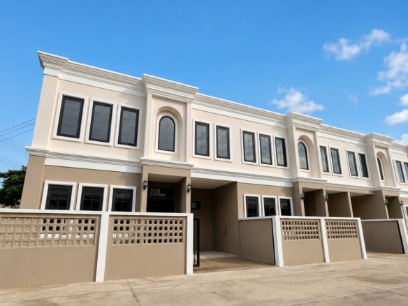 Elegant villa facade in a gated residential community – villa 3 bedrooms with shared pool, Sisattanak expat area, Vientiane