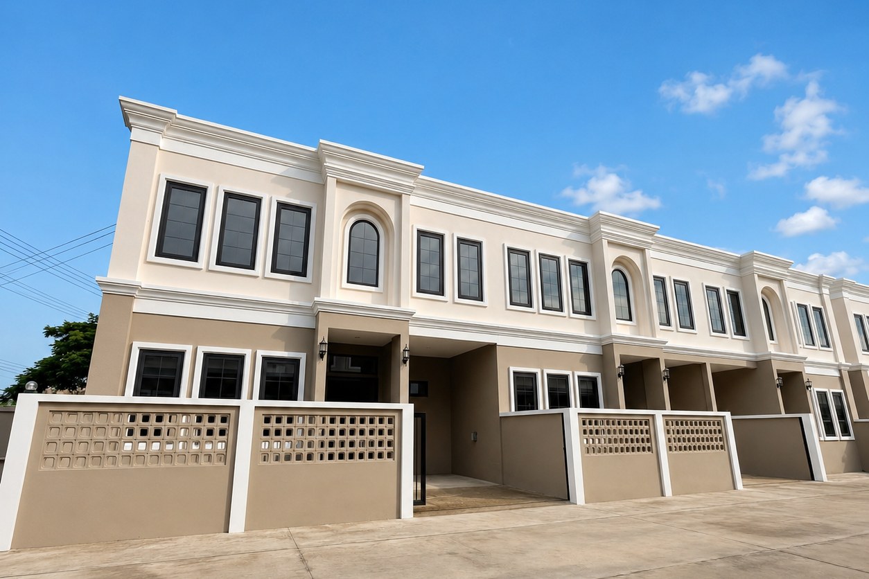 Elegant villa facade in a gated residential community Elegant villa facade in a gated residential community – villa 3 bedrooms with shared pool, Sisattanak expat area, Vientiane