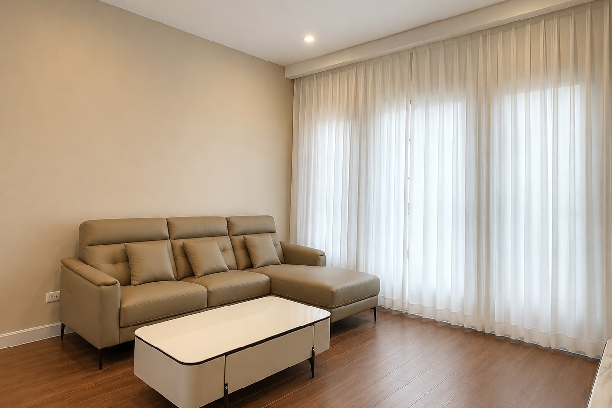 Living room with leather corner sofa Living room with leather corner sofa – villa 3 bedrooms with shared pool, Sisattanak expat area, Vientiane