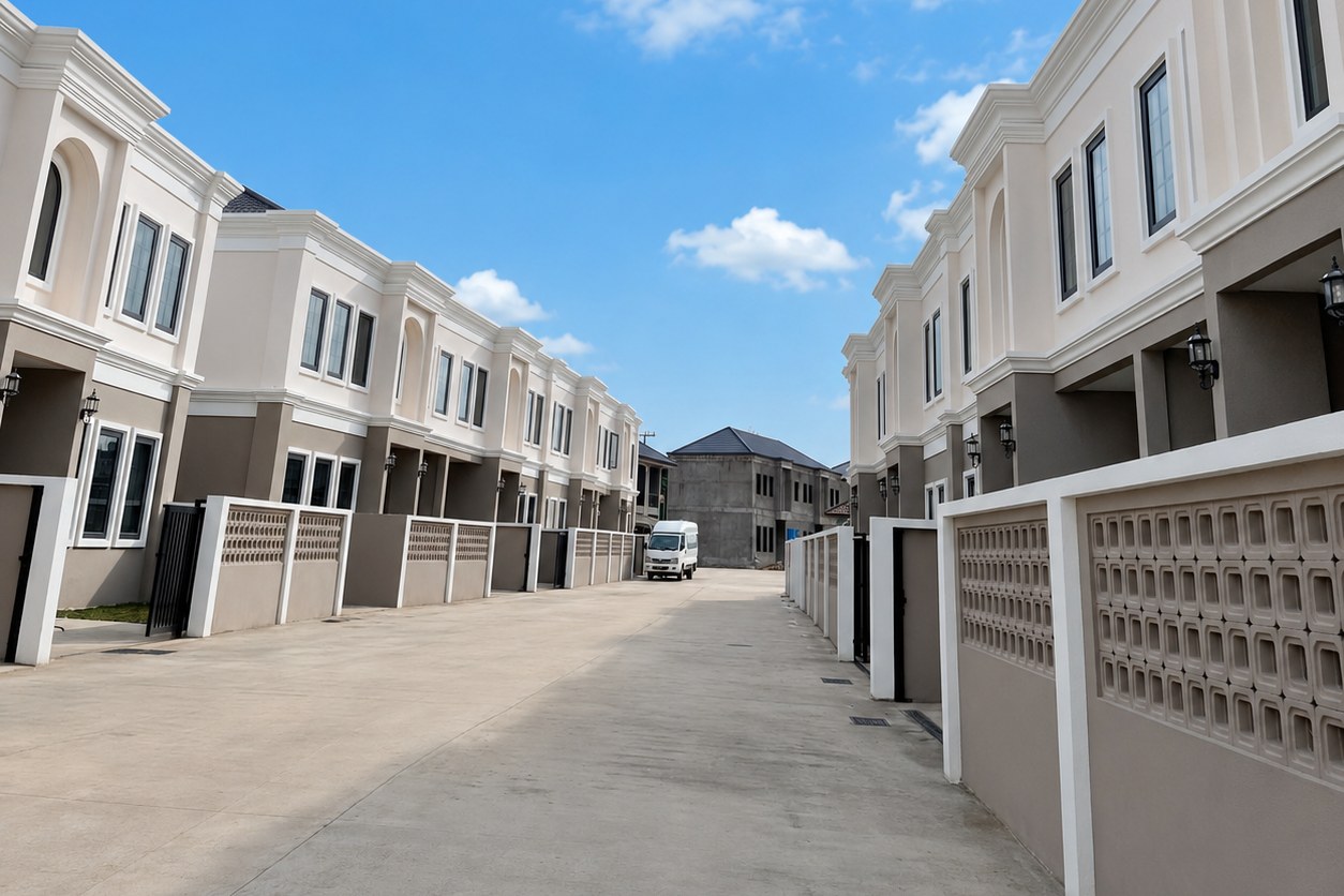 Private street inside the gated community Private street inside the gated community – villa 3 bedrooms with shared pool, Sisattanak expat area, Vientiane