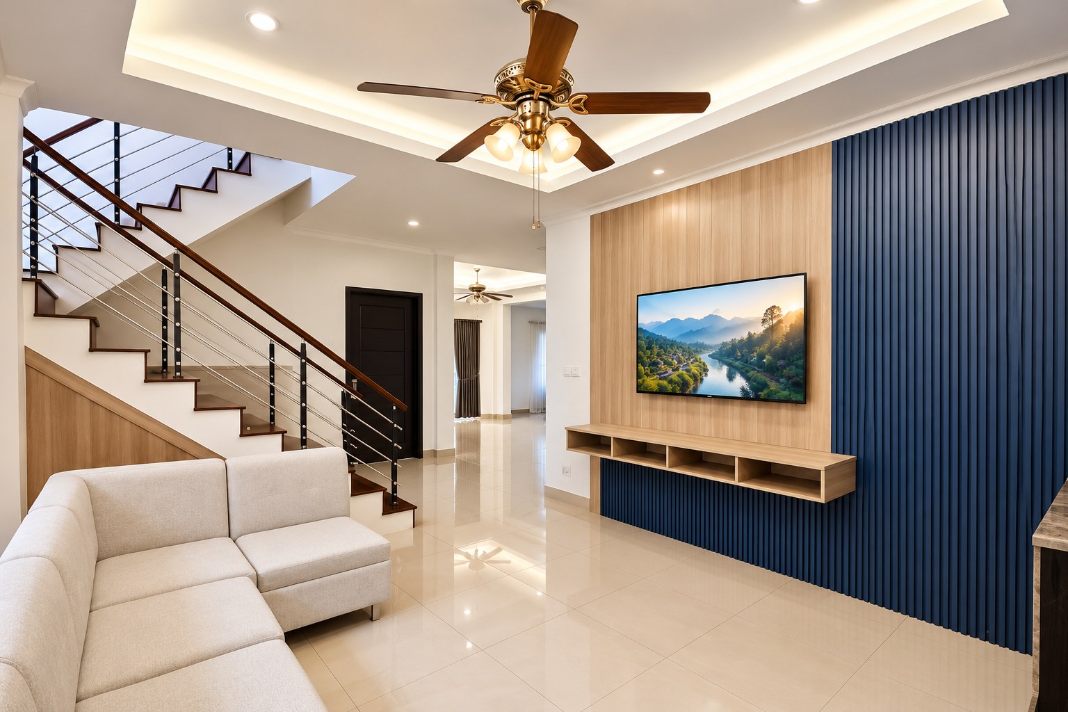Villa 4 bedrooms for rent in Sisattanak near Parkson, Vientiane – Living room and staircase