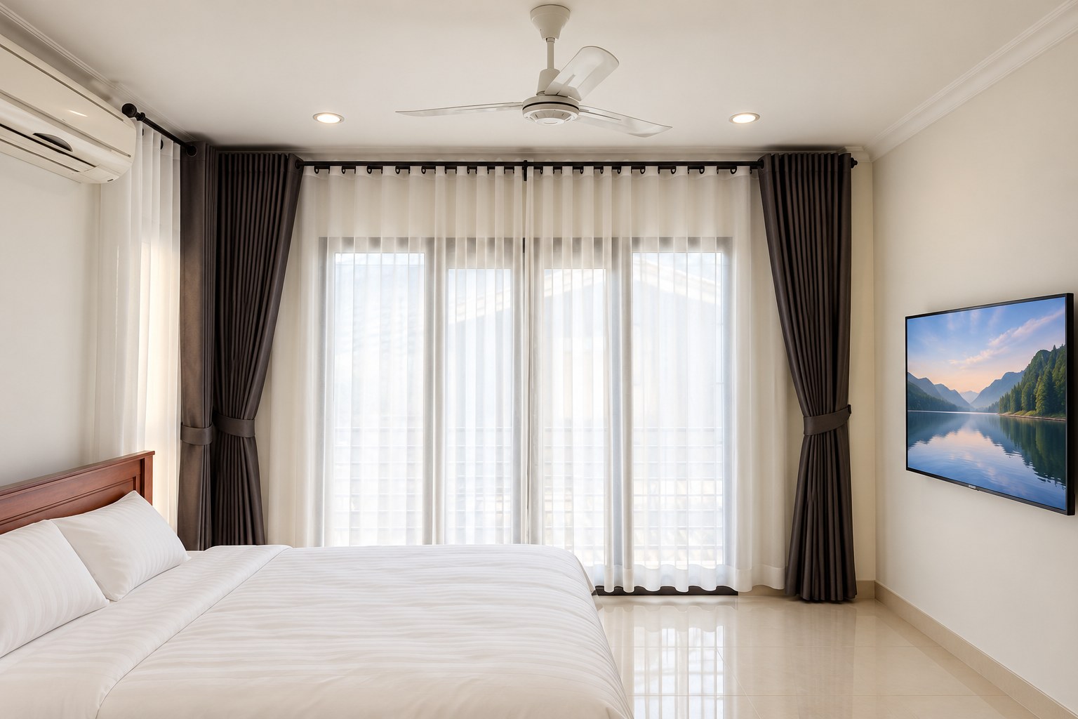 Villa 4 bedrooms for rent in Sisattanak near Parkson, Vientiane – Bedroom with TV